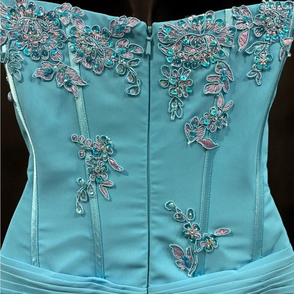 Chic Turquoise Strapless Ruffle Prom Dress - Picture 8 of 8